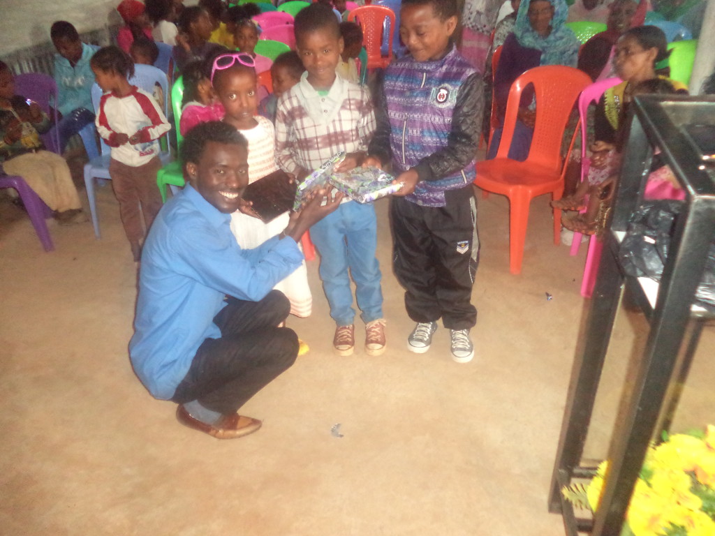 Children receiving awards.